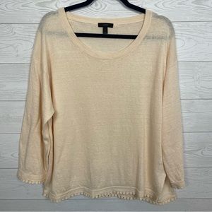 J. Crew 100% Linen Sweater Blouse Pom-Pom Trim Size XL Cream